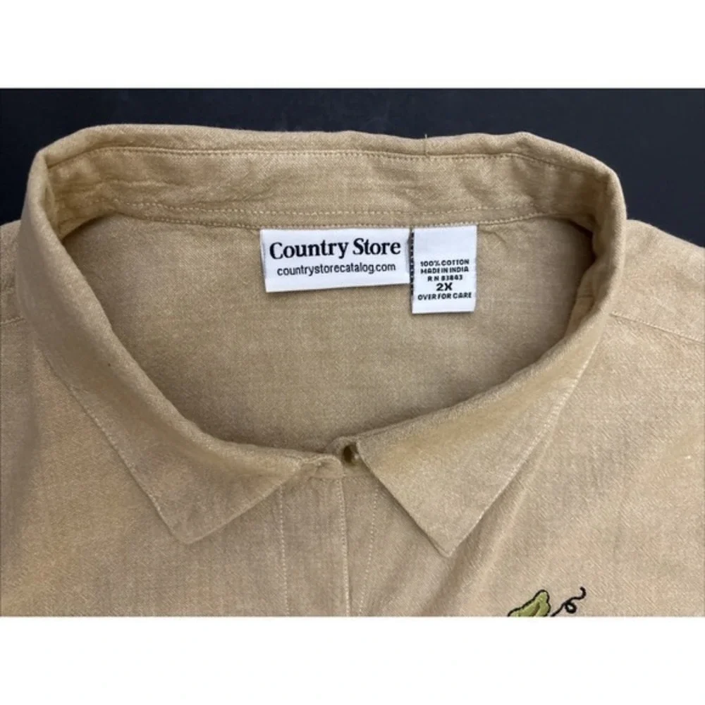 Country Store Women's Tan Button Up‎ Shirt Embroidered Pumpkins Fall Size 2X